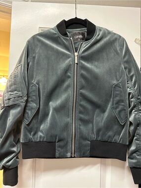 Women’s Velvet Bomber Jacket in grey